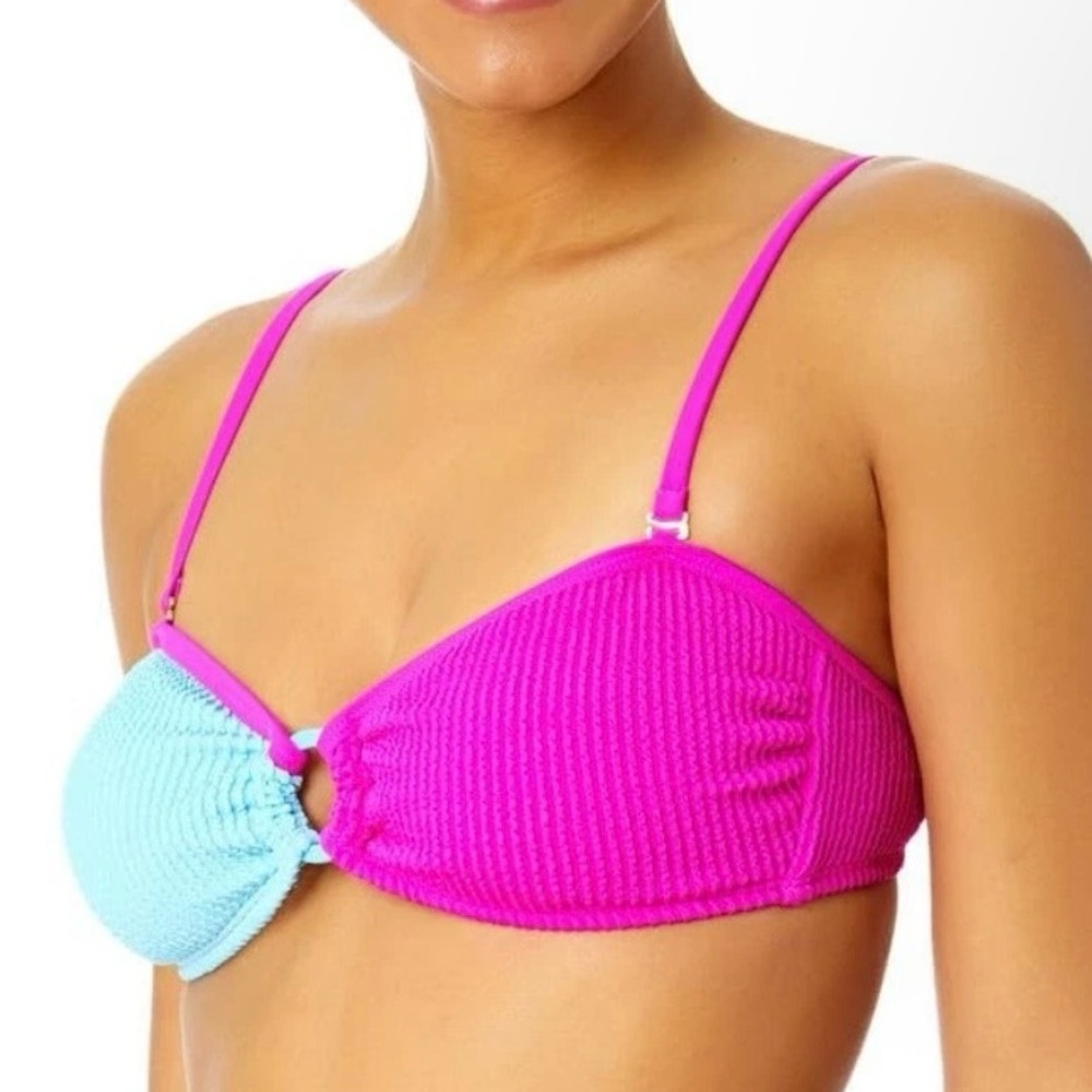 Salt + Cove Pink and Light Blue Textured Bikini Top - Picture 2 of 4